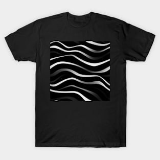 Monochrome Elegance: White Abstract Lines on Black T-Shirt